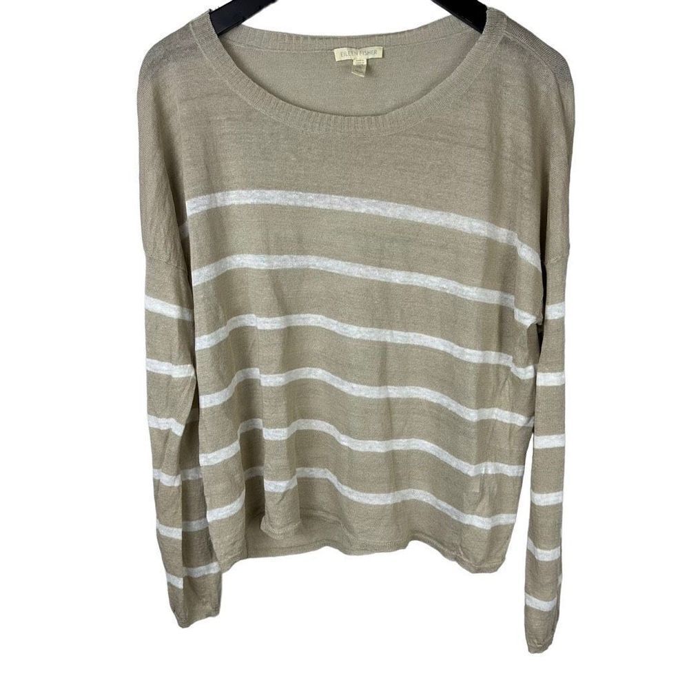 Eileen Fisher Organic Linen Crepe Striped Top Black And White size M